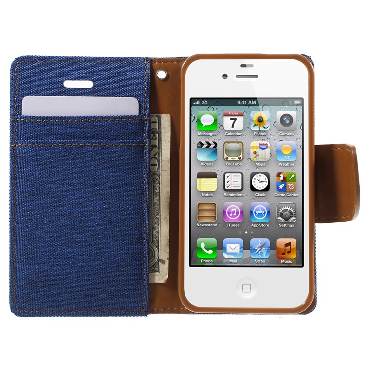 MERCURY GOOSPERY Canvas Diary Leather Cover for iPhone 4s / 4 with Stand - Baby Blue-5
