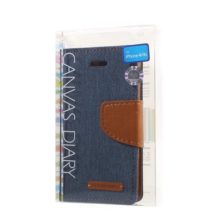 MERCURY GOOSPERY Canvas Diary Leather Cover for iPhone 4s / 4 with Stand - Dark Blue-10