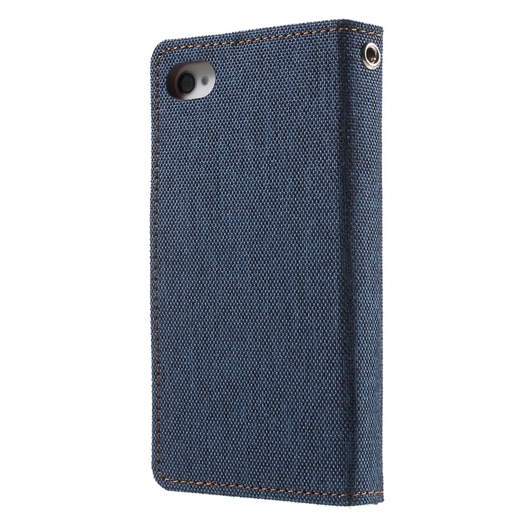 MERCURY GOOSPERY Canvas Diary Leather Cover for iPhone 4s / 4 with Stand - Dark Blue-2