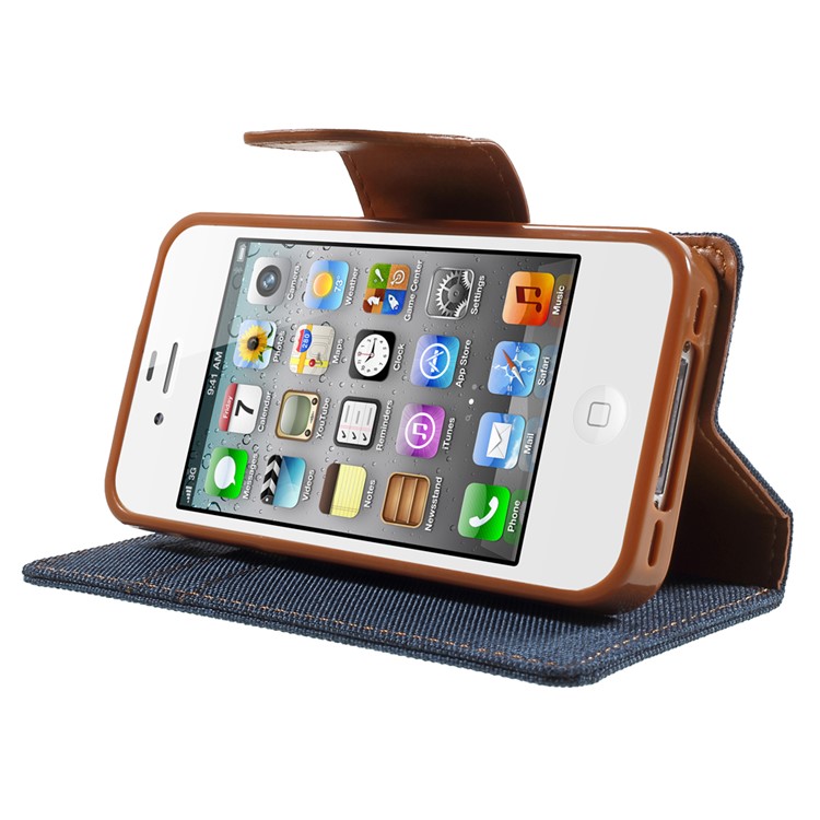MERCURY GOOSPERY Canvas Diary Leather Cover for iPhone 4s / 4 with Stand - Dark Blue-3