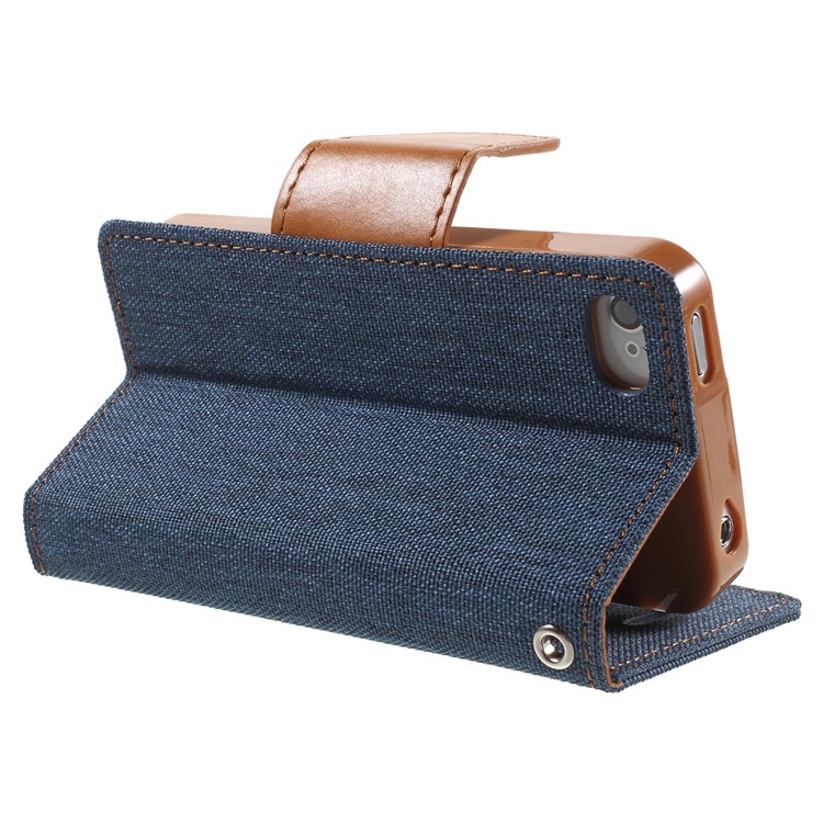 MERCURY GOOSPERY Canvas Diary Leather Cover for iPhone 4s / 4 with Stand - Dark Blue-4