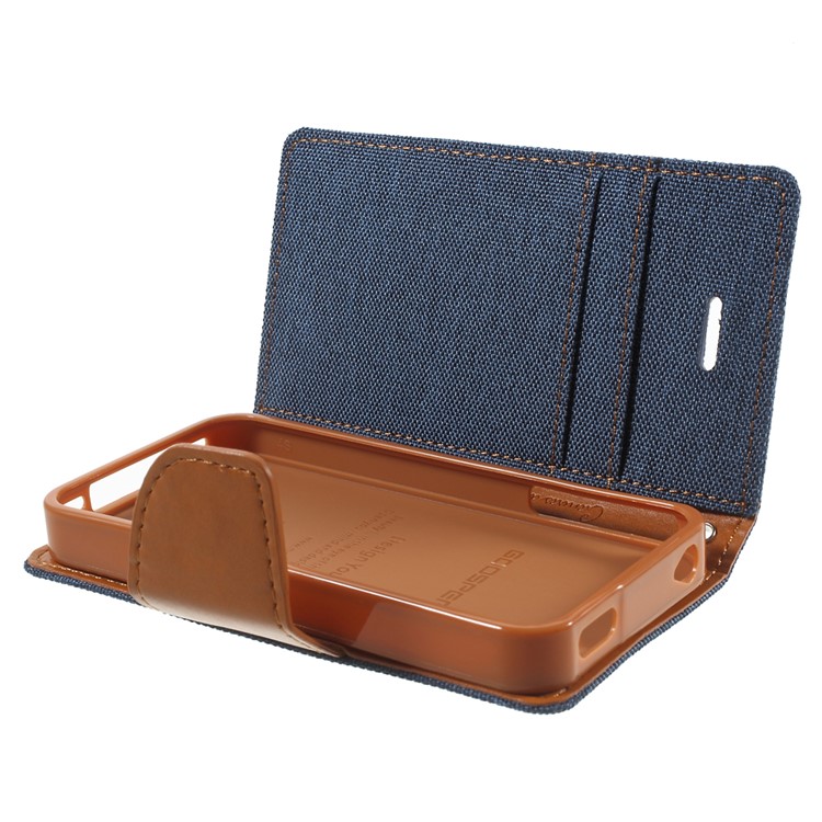 MERCURY GOOSPERY Canvas Diary Leather Cover for iPhone 4s / 4 with Stand - Dark Blue-6