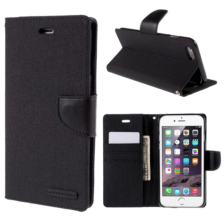 MERCURY GOOSPERY Canvas Diary Leather Case for iPhone 6s Plus / 6 Plus Plus with Stand - Black-1