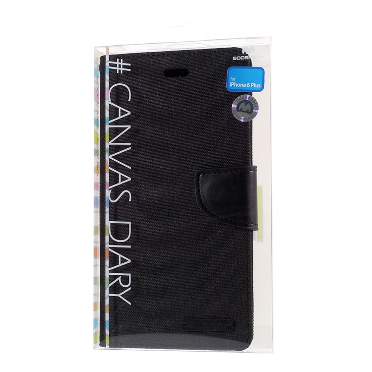 MERCURY GOOSPERY Canvas Diary Leather Case for iPhone 6s Plus / 6 Plus Plus with Stand - Black-11