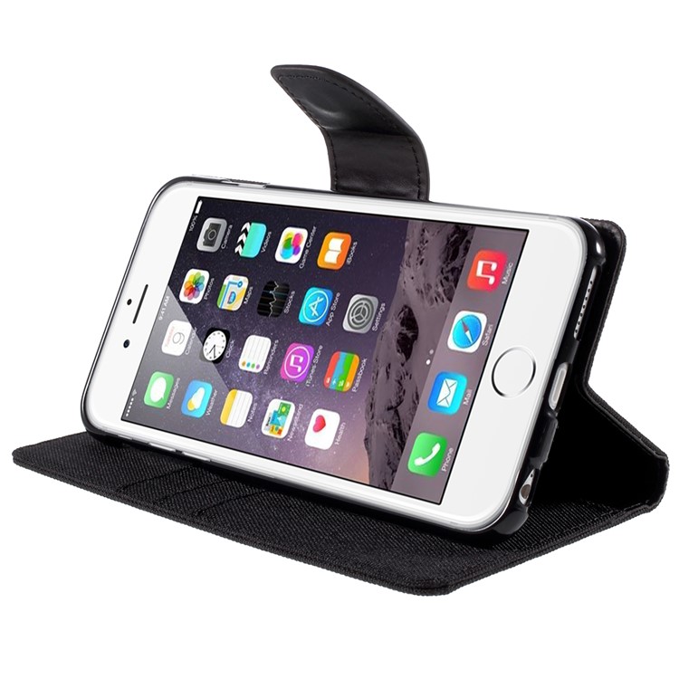 MERCURY GOOSPERY Canvas Diary Leather Case for iPhone 6s Plus / 6 Plus Plus with Stand - Black-4