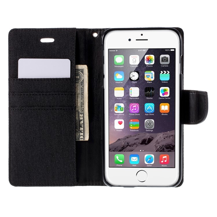 MERCURY GOOSPERY Canvas Diary Leather Case for iPhone 6s Plus / 6 Plus Plus with Stand - Black-6