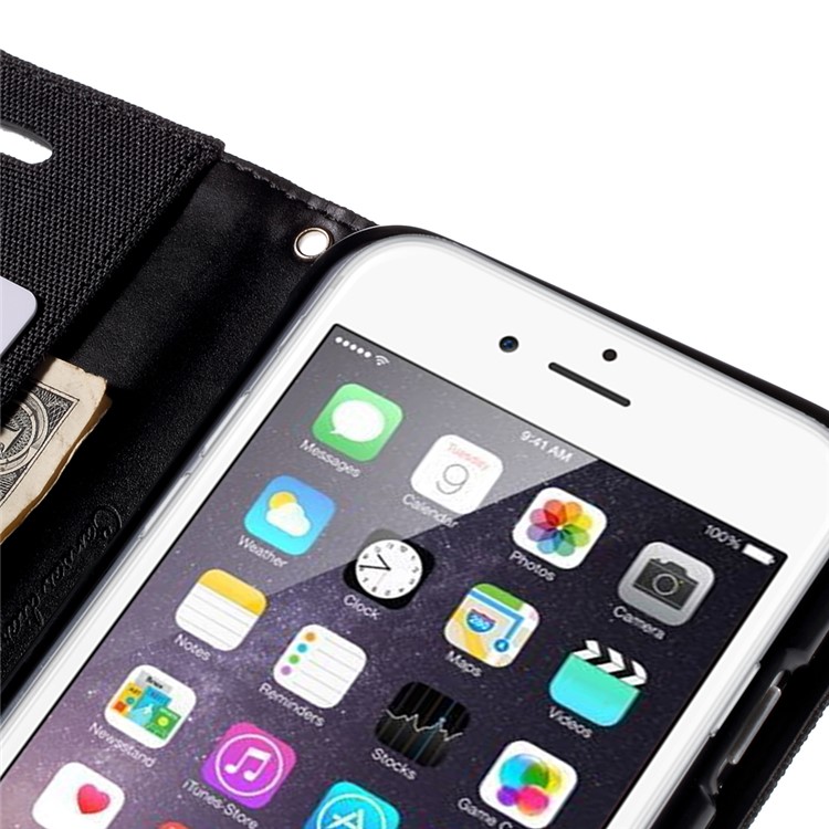 MERCURY GOOSPERY Canvas Diary Leather Case for iPhone 6s Plus / 6 Plus Plus with Stand - Black-7