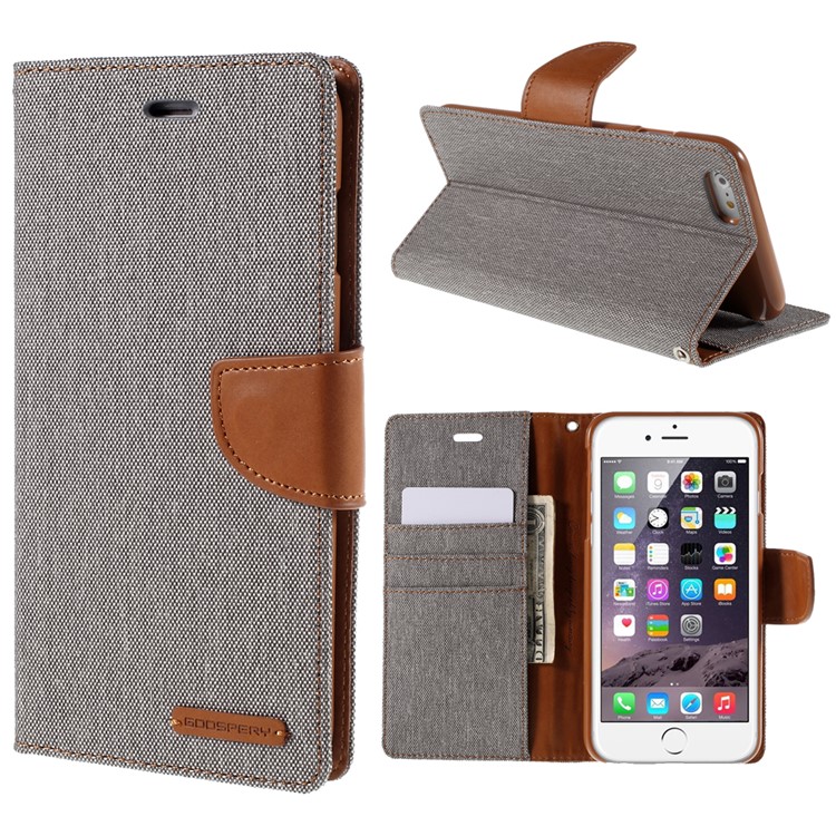 MERCURY GOOSPERY Canvas Diary Leather Case for iPhone 6s Plus / 6 Plus Plus with Stand - Grey-1