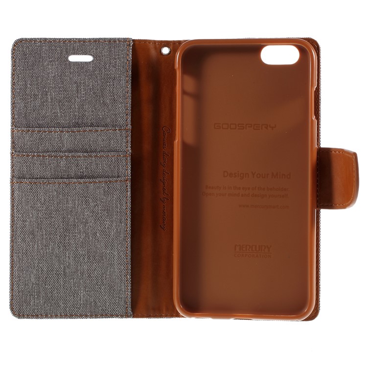 MERCURY GOOSPERY Canvas Diary Leather Case for iPhone 6s Plus / 6 Plus Plus with Stand - Grey-10