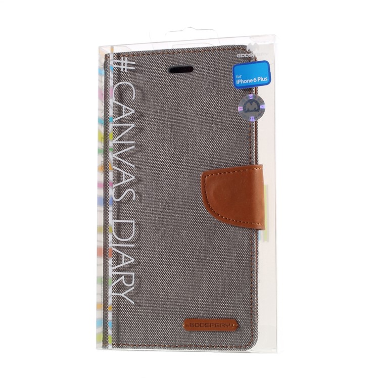MERCURY GOOSPERY Canvas Diary Leather Case for iPhone 6s Plus / 6 Plus Plus with Stand - Grey-11