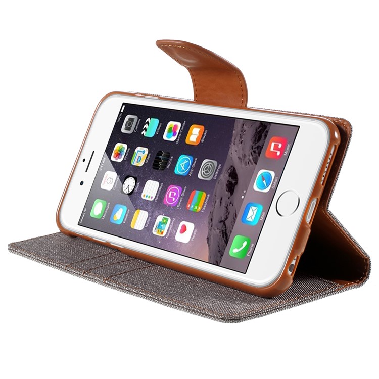 MERCURY GOOSPERY Canvas Diary Leather Case for iPhone 6s Plus / 6 Plus Plus with Stand - Grey-4