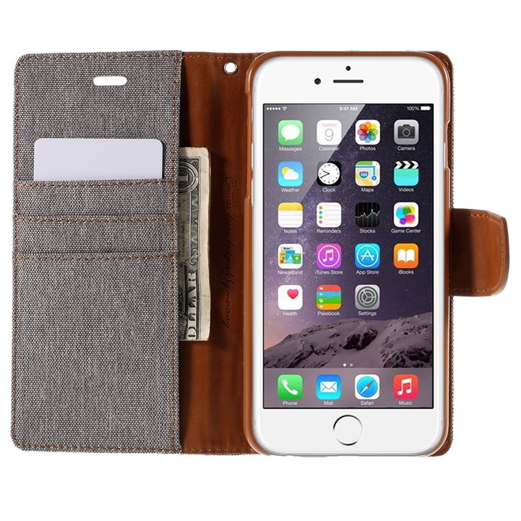 MERCURY GOOSPERY Canvas Diary Leather Case for iPhone 6s Plus / 6 Plus Plus with Stand - Grey-6