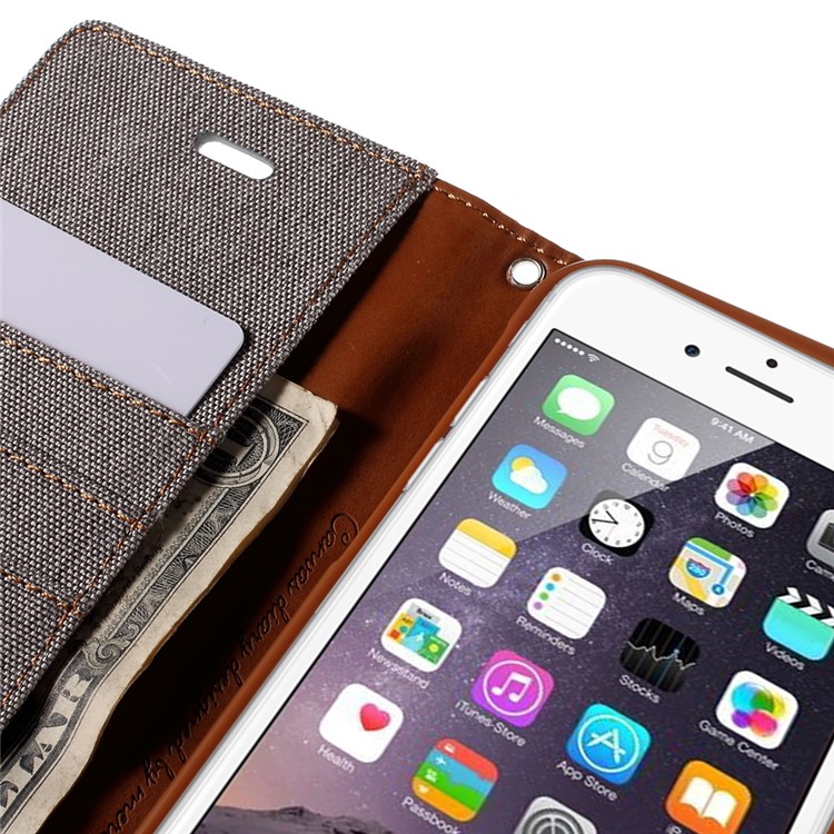 MERCURY GOOSPERY Canvas Diary Leather Case for iPhone 6s Plus / 6 Plus Plus with Stand - Grey-9