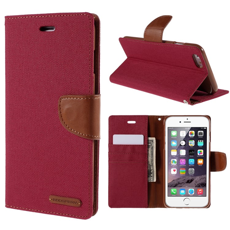 MERCURY GOOSPERY Canvas Diary Leather Shell for iPhone 6s Plus / 6 Plus Plus with Stand - Red-1