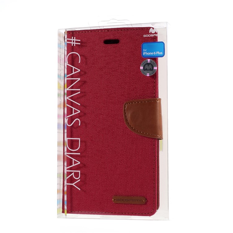 MERCURY GOOSPERY Canvas Diary Leather Shell for iPhone 6s Plus / 6 Plus Plus with Stand - Red-10