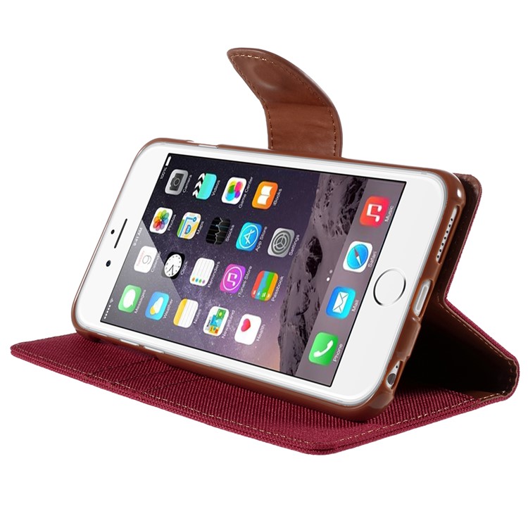 MERCURY GOOSPERY Canvas Diary Leather Shell for iPhone 6s Plus / 6 Plus Plus with Stand - Red-4