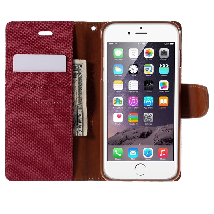 MERCURY GOOSPERY Canvas Diary Leather Shell for iPhone 6s Plus / 6 Plus Plus with Stand - Red-6