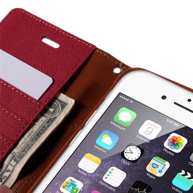 MERCURY GOOSPERY Canvas Diary Leather Shell for iPhone 6s Plus / 6 Plus Plus with Stand - Red-9