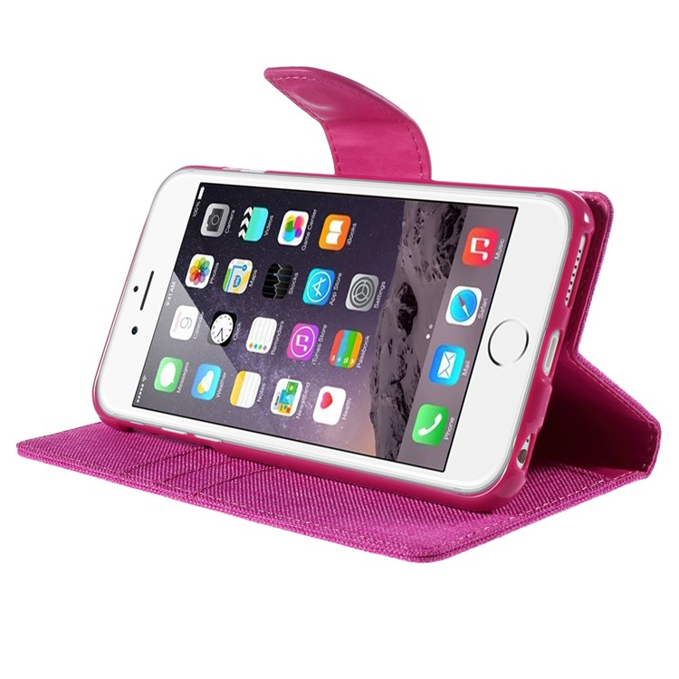 MERCURY GOOSPERY Canvas Diary Leather Case for iPhone 6s Plus / 6 Plus Plus with Stand - Rose-4