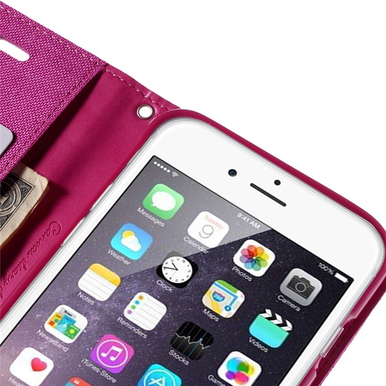 MERCURY GOOSPERY Canvas Diary Leather Case for iPhone 6s Plus / 6 Plus Plus with Stand - Rose-7