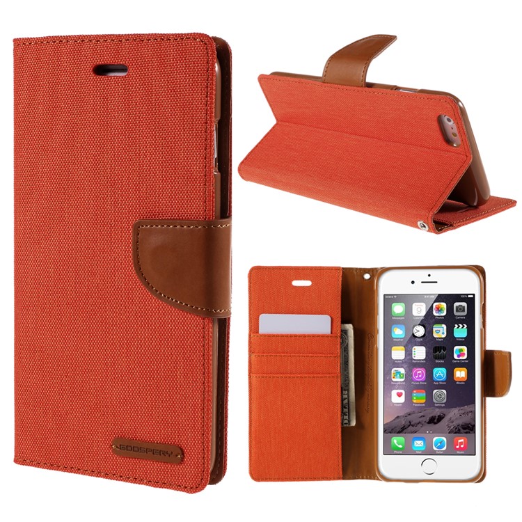 MERCURY GOOSPERY Canvas Diary Leather Case for iPhone 6s Plus / 6 Plus Plus with Stand - Orange-1