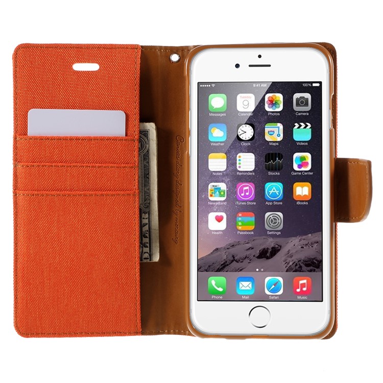 MERCURY GOOSPERY Canvas Diary Leather Case for iPhone 6s Plus / 6 Plus Plus with Stand - Orange-6