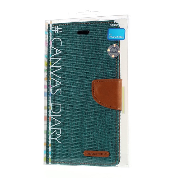 MERCURY GOOSPERY Canvas Diary Leather Case for iPhone 6s Plus / 6 Plus Plus with Stand - Green-11