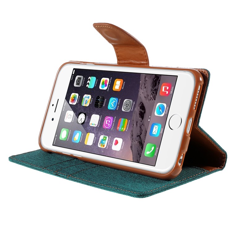 MERCURY GOOSPERY Canvas Diary Leather Case for iPhone 6s Plus / 6 Plus Plus with Stand - Green-4
