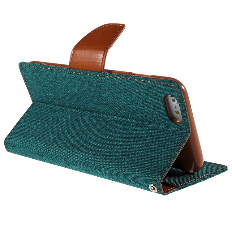 MERCURY GOOSPERY Canvas Diary Leather Case for iPhone 6s Plus / 6 Plus Plus with Stand - Green-5