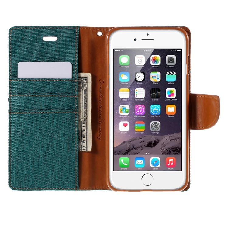 MERCURY GOOSPERY Canvas Diary Leather Case for iPhone 6s Plus / 6 Plus Plus with Stand - Green-6