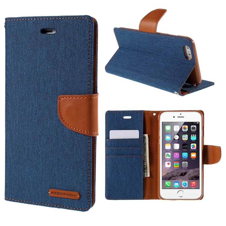 MERCURY GOOSPERY Canvas Diary Leather Case for iPhone 6s Plus / 6 Plus Plus with Stand - Light Blue-1
