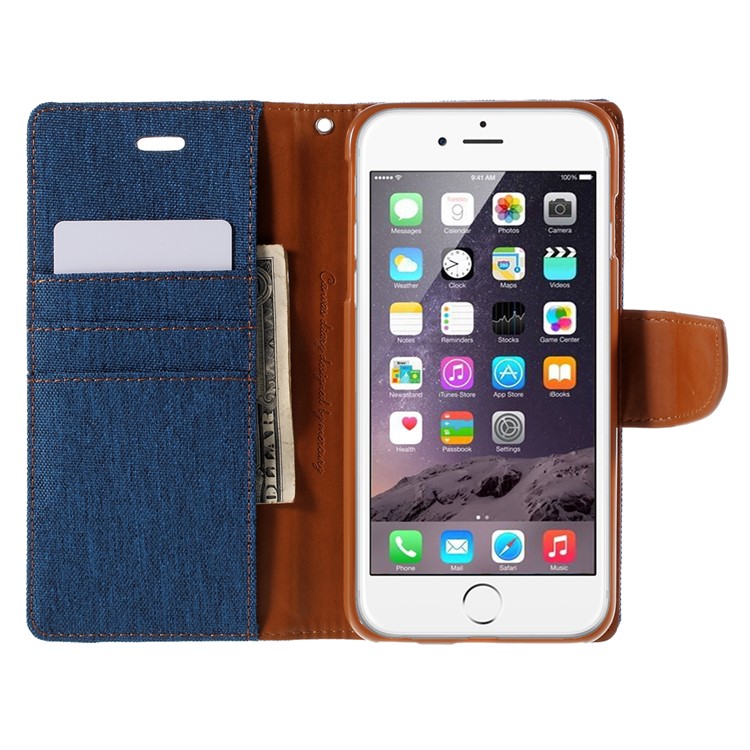 MERCURY GOOSPERY Canvas Diary Leather Case for iPhone 6s Plus / 6 Plus Plus with Stand - Light Blue-6