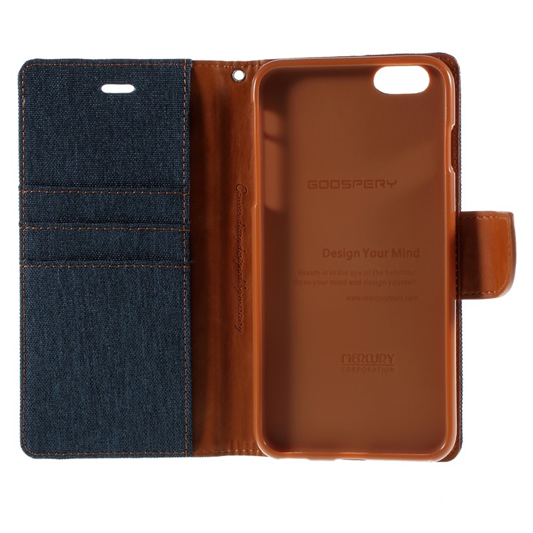 MERCURY GOOSPERY Canvas Diary Leather Case for iPhone 6s Plus / 6 Plus Plus with Stand - Dark Blue-10