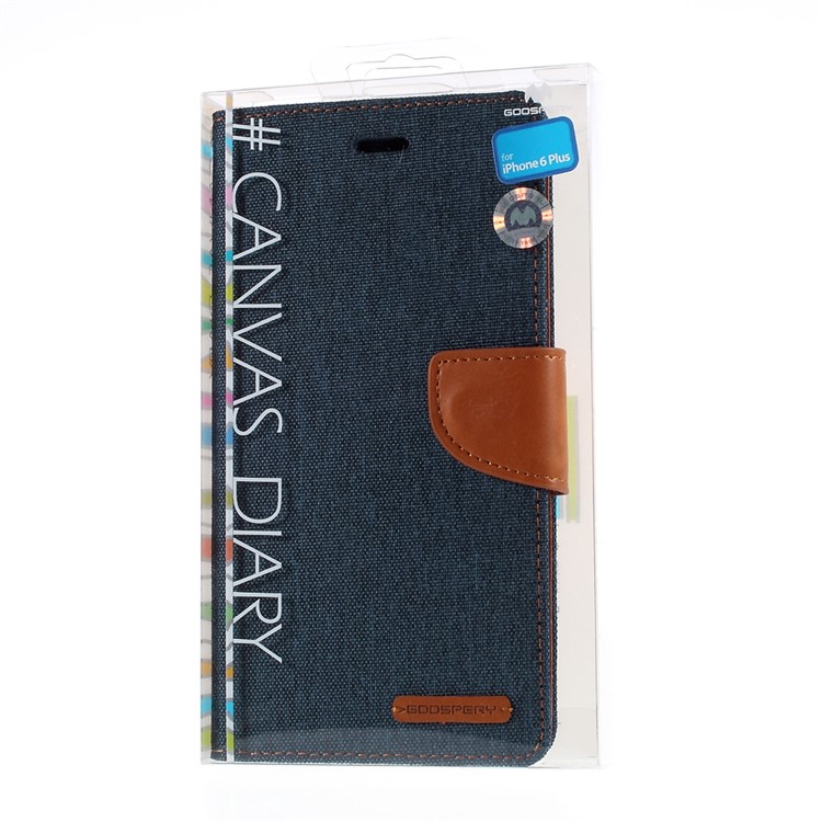 MERCURY GOOSPERY Canvas Diary Leather Case for iPhone 6s Plus / 6 Plus Plus with Stand - Dark Blue-11