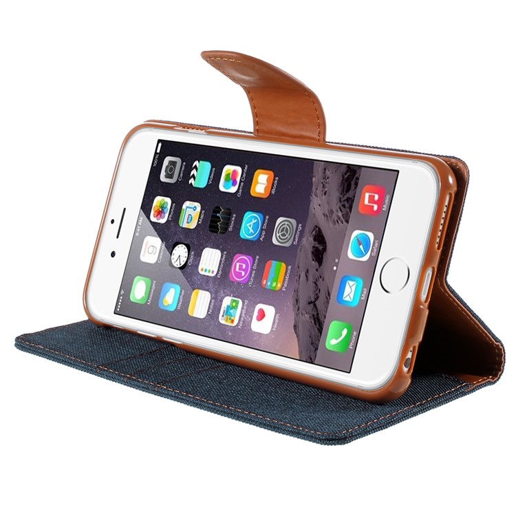 MERCURY GOOSPERY Canvas Diary Leather Case for iPhone 6s Plus / 6 Plus Plus with Stand - Dark Blue-4