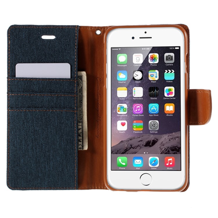 MERCURY GOOSPERY Canvas Diary Leather Case for iPhone 6s Plus / 6 Plus Plus with Stand - Dark Blue-6
