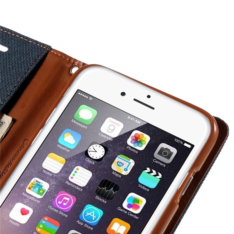 MERCURY GOOSPERY Canvas Diary Leather Case for iPhone 6s Plus / 6 Plus Plus with Stand - Dark Blue-7
