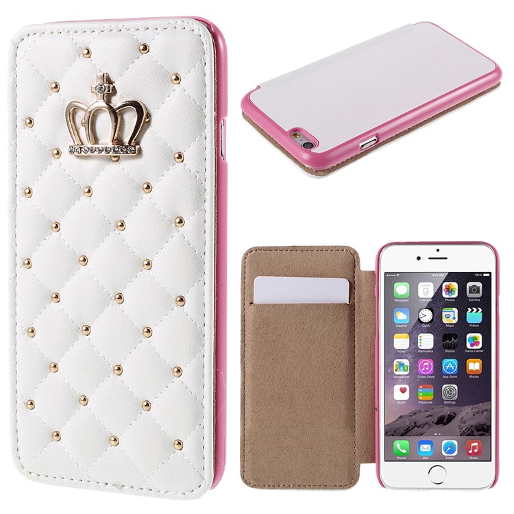 Queens Crown Grid Pattern Leather Cover for iPhone 6s 6 4.7 inch - White-1