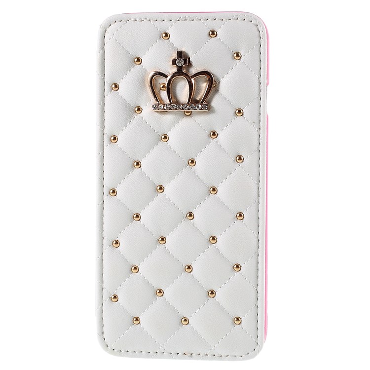 Queens Crown Grid Pattern Leather Cover for iPhone 6s 6 4.7 inch - White-3