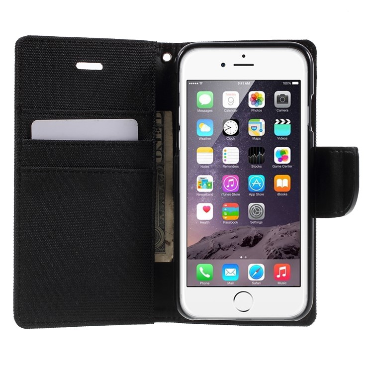 MERCURY GOOSPERY Canvas Wallet Leather Case for iPhone 6s / 6 4.7 inch - Black-5