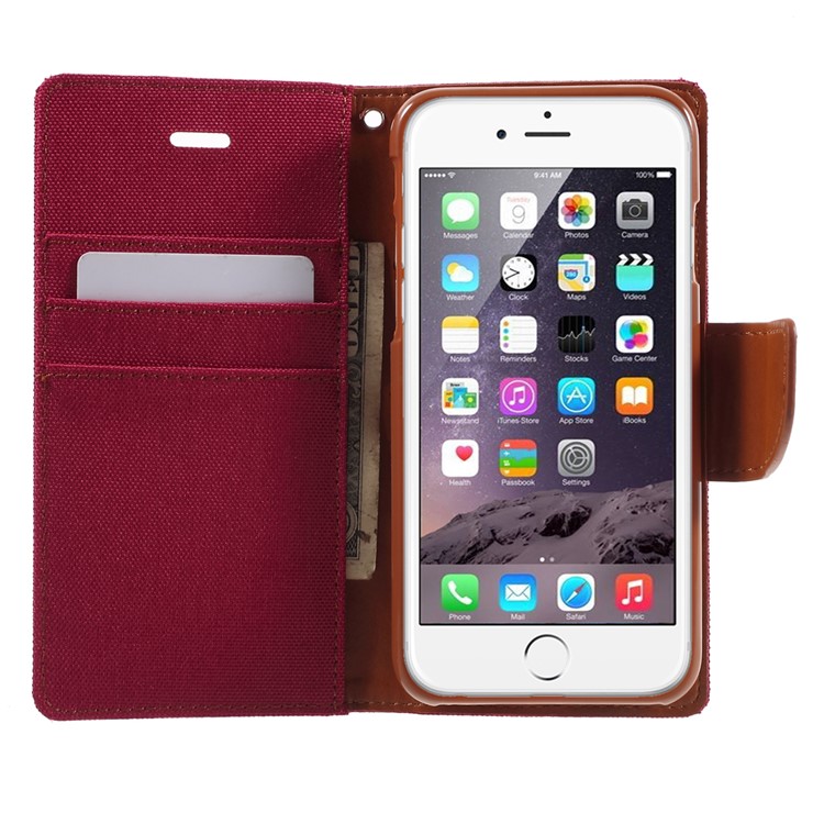 MERCURY GOOSPERY Canvas Wallet Leather Shell for iPhone 6s / 6 4.7 inch - Red-5