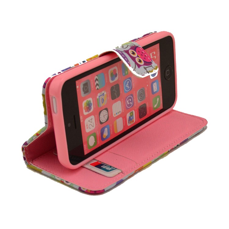 Flip Leather Protective Shell for iPhone 5c - Multiple Owls-5