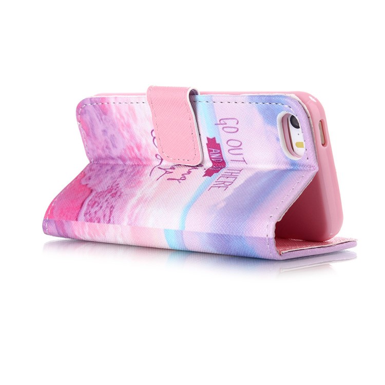 Magnetic Flip Wallet Leather Stand Cover for iPhone SE 5s 5 - Sea and Quotes-3