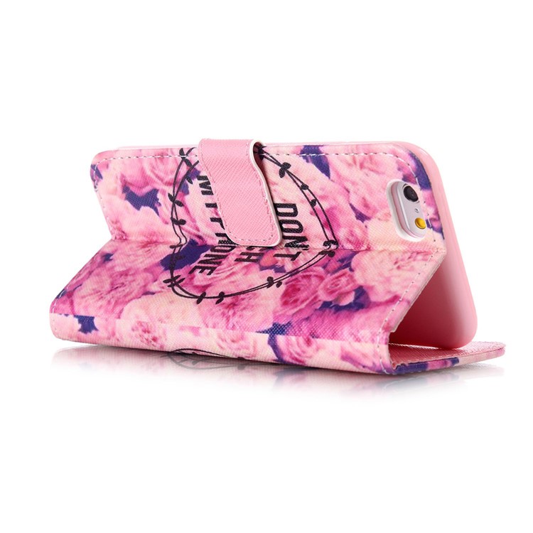 Wallet Leather Stand Case for iPhone 6s 6 - Flowers and Do not Touch my Phone-3