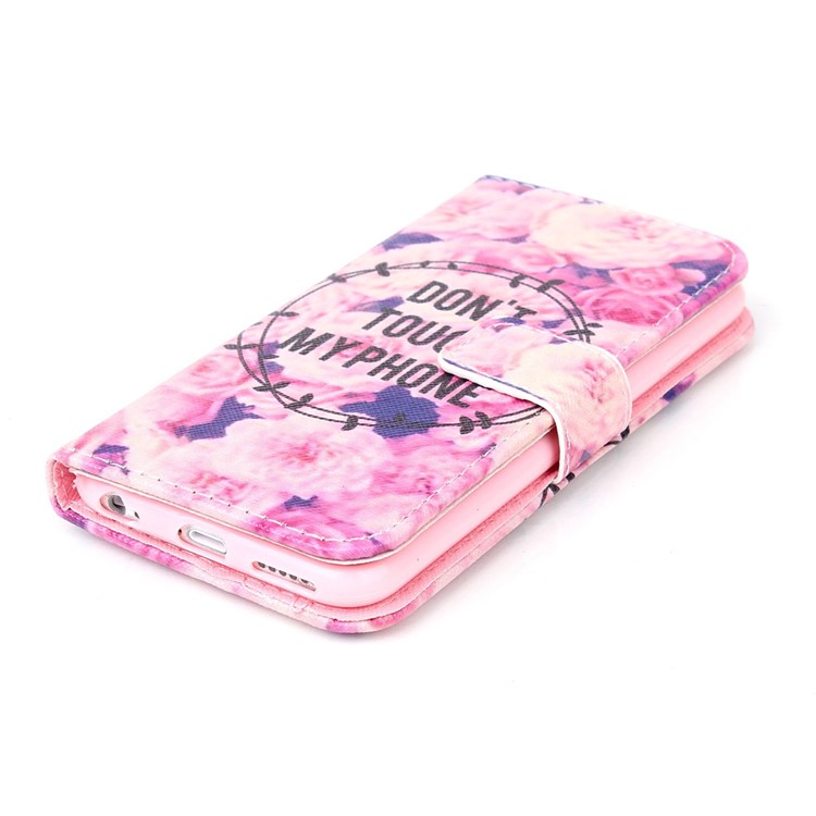 Wallet Leather Stand Case for iPhone 6s 6 - Flowers and Do not Touch my Phone-4