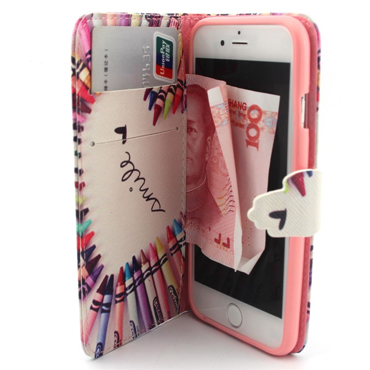 Crayons Circled Heart Leather Wallet Stand Case for iPhone 6 / 6s 4.7 inch-4