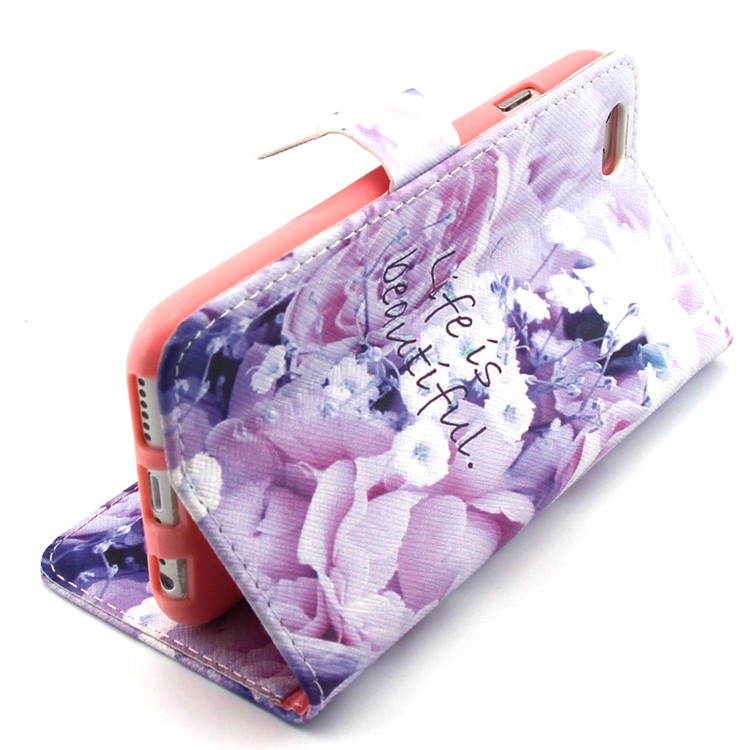 Life Is Beautiful and Flower Leather Wallet Stand Cover for iPhone 6 / 6s 4.7 inch-3