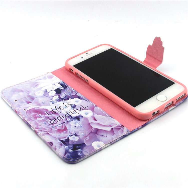 Life Is Beautiful and Flower Leather Wallet Stand Cover for iPhone 6 / 6s 4.7 inch-4