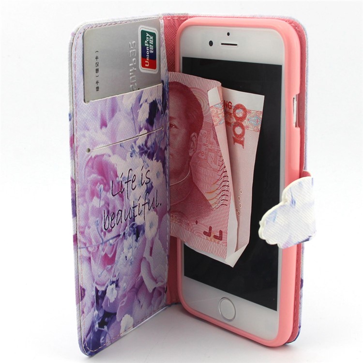 Life Is Beautiful and Flower Leather Wallet Stand Cover for iPhone 6 / 6s 4.7 inch-5