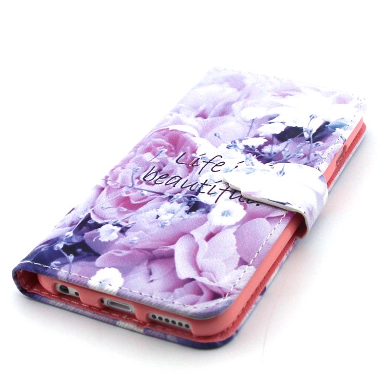 Life Is Beautiful and Flower Leather Wallet Stand Cover for iPhone 6 / 6s 4.7 inch-6